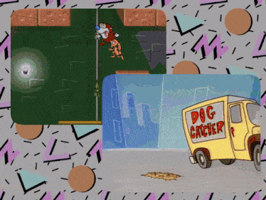 a cartoon of a dog catcher and a game
