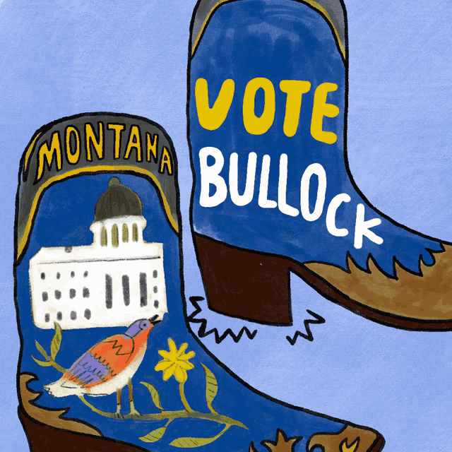 a pair of blue montana cowboy boots with a bird and flowers on them