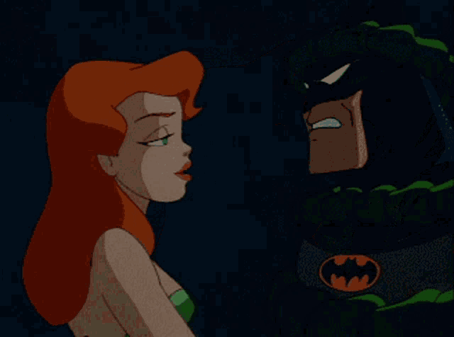 batman and poison ivy are kissing in a cartoon