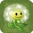 a cartoon flower with a face and white hair is sitting in the grass in a circle .