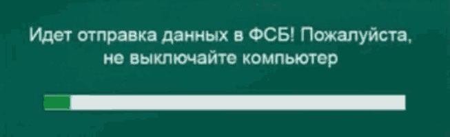 a green screen with a progress bar that says ' идет отправка данных в фсб ' on it