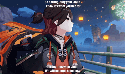 a picture of a girl with the words so darling play your violin i know it 's what you live for