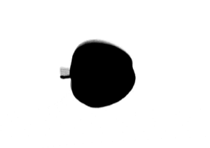 a black circle on a white background with a white border