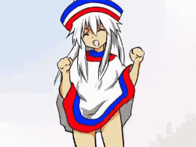 a drawing of a girl in a red white and blue dress