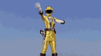 a yellow power ranger with the number 3 on his belt