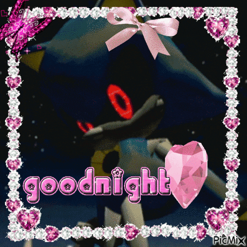 a picture of a black cat with a pink bow and the words goodnight