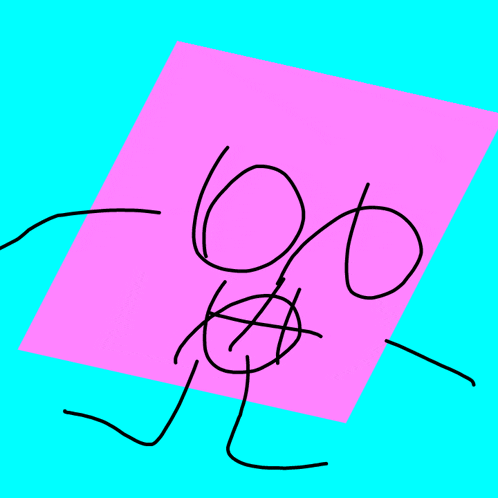 a drawing of a stick figure with a pink square behind it