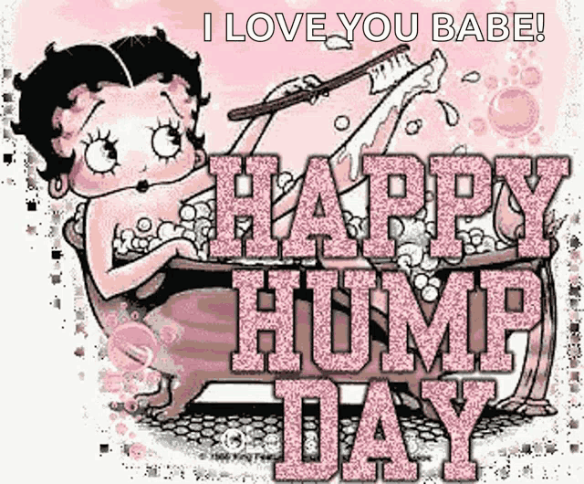 betty boop is brushing her teeth in a bathtub and says " happy hump day "