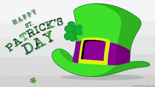 a happy st. patrick 's day greeting with a green hat