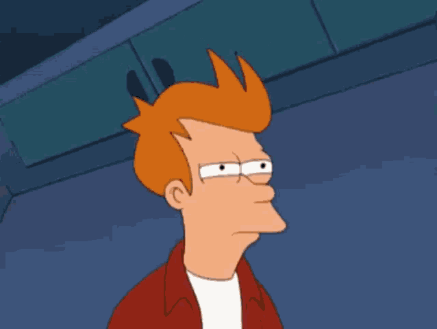 fry from futurama is making a funny face while wearing glasses