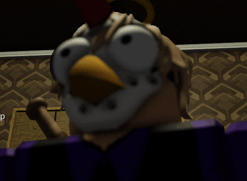 a close up of a cartoon character with the letter p in the bottom right corner