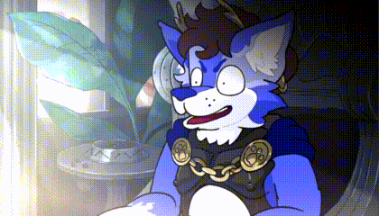 a cartoon drawing of a blue and white furry animal with a crown on his head