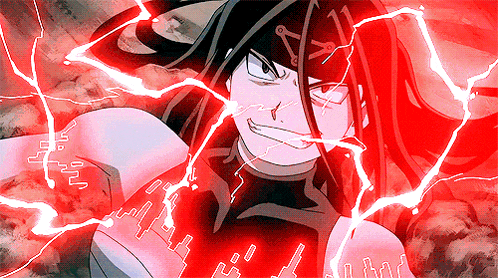 a cartoon character is surrounded by red lightning and smoke