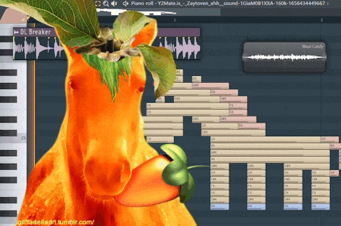 a computer screen shows a horse with a plant in its head