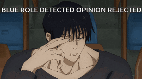 a picture of a man with the words blue role detected opinion rejected at the top
