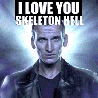 a picture of a man with the words i love you skeleton hell