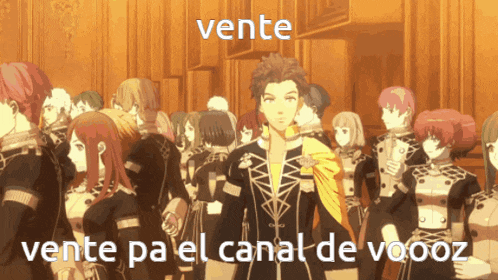 a group of people standing in front of a wall with the words vente pa el canal de voooz on the bottom