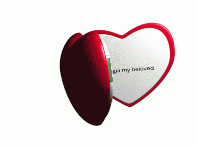 a heart shaped mirror with the words " palangia my beloved " on the inside