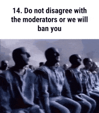 a group of people are sitting in a row with a caption that says do not disagree with the moderators
