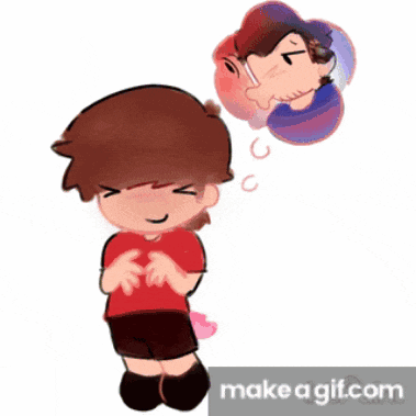a drawing of a boy with his eyes closed and a speech bubble above his head that says make a gif.com