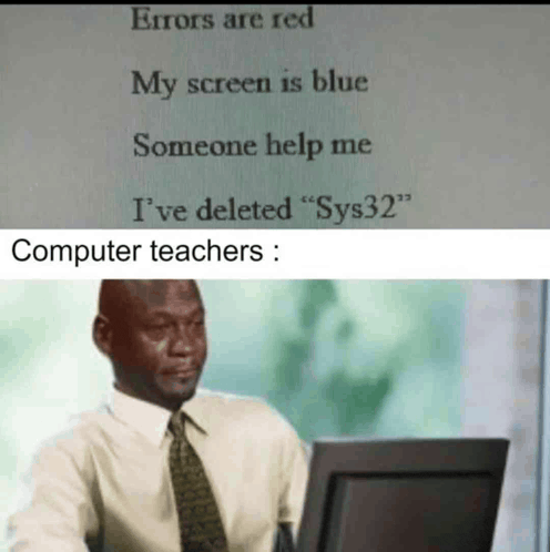 a man is sitting in front of a computer screen with a caption that says errors are red