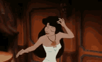 a cartoon of a woman in a white dress dancing .