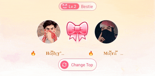 a screenshot of a video game showing a lv.2 bestie and a change top button