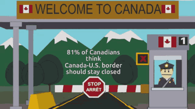 a sign that says welcome to canada is above a stop sign