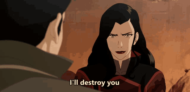 a cartoon character says i 'll destroy you in front of a man