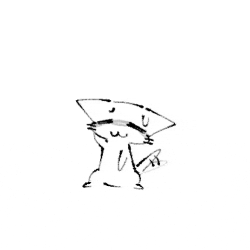 a black and white drawing of a cat with a fan on its head on a white background .