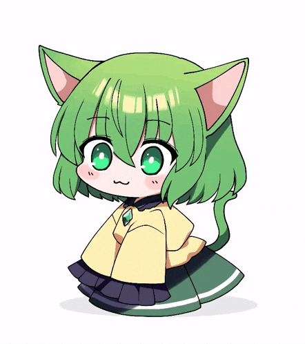 a girl with green hair and cat ears is wearing a yellow jacket