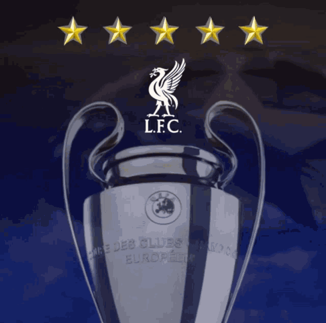 a silver trophy with the letters lfc on the top