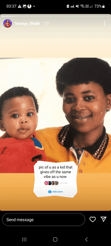 a picture of a woman holding a baby with a message that says send message on the bottom
