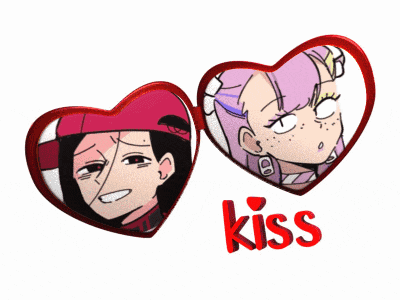 a couple of heart shaped mirrors with the word kiss below them
