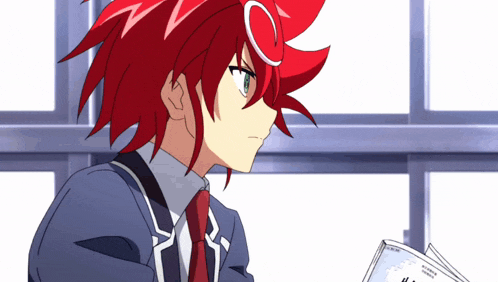 a red haired anime character is reading a book titled " a foreign language "