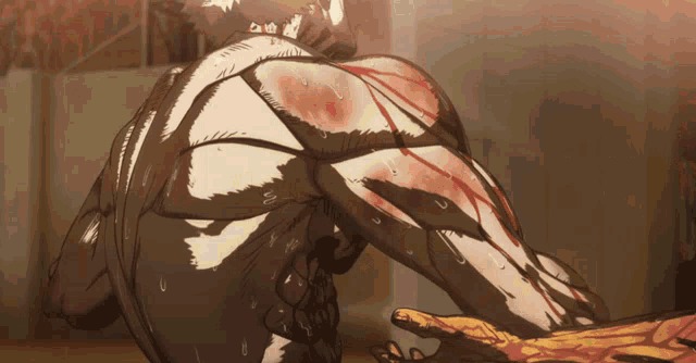 a drawing of a man 's muscles with blood coming out of them