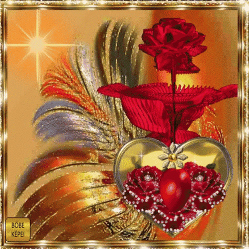 a picture of a heart surrounded by red roses and a red rose in the center