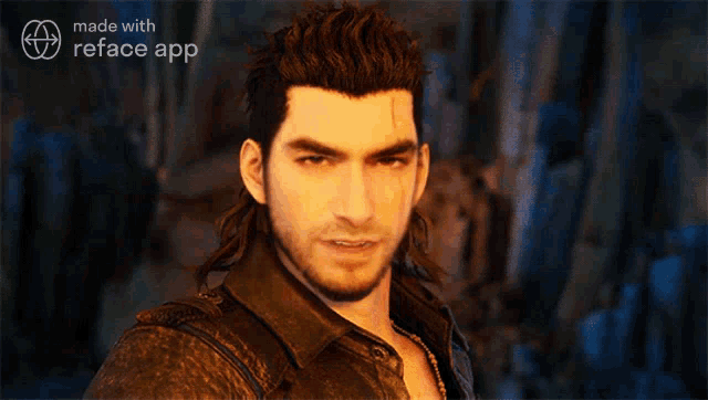 a man with a ponytail and a beard is being made with reface app