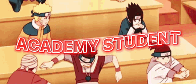 a group of anime characters are sitting at a table with the words " academy student " written above them