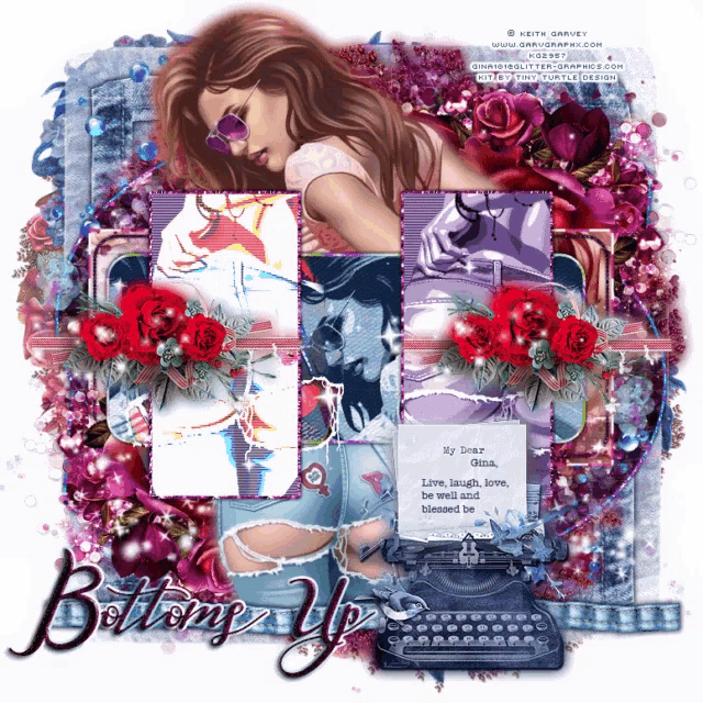 a picture of a woman and a typewriter with the words bottom up at the bottom