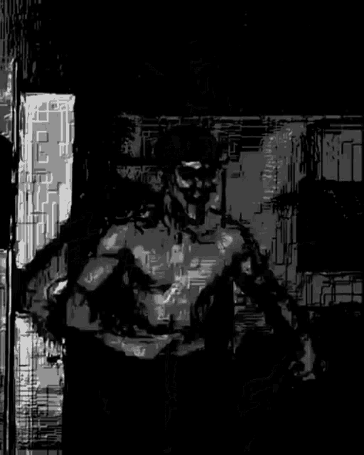 a black and white painting of a man without a shirt .