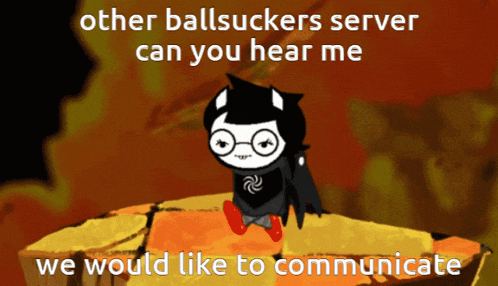 a cartoon character is sitting on a rock and says other ballsuckers server can you hear me