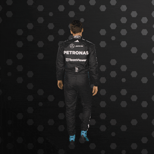 a man in a black petronas teamviewer outfit