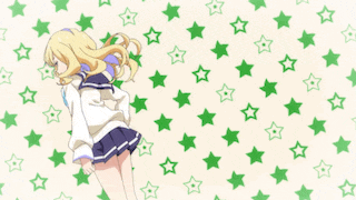 a cartoon girl with blonde hair and blue eyes