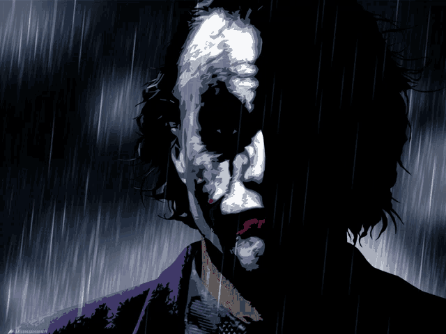 a drawing of the joker with a bloody mouth