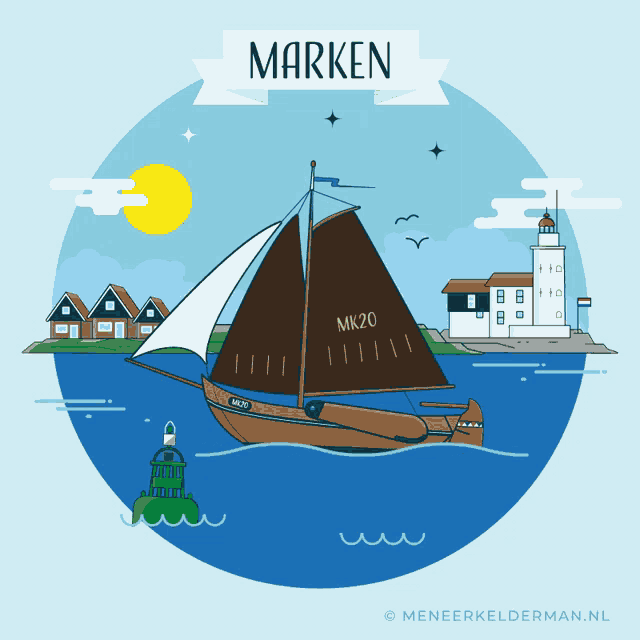 an illustration of a sailboat with the name marken on the top