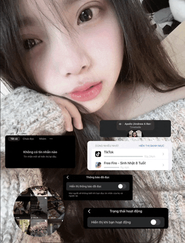 a screenshot of a girl 's face with a tiktok icon