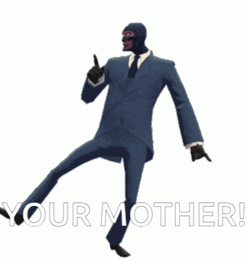a man in a suit is pointing at something and the words your mother are below him
