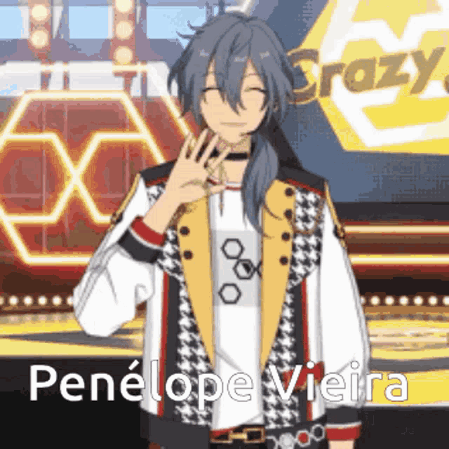 penelope vieira is a character from a video game and is standing on a stage .