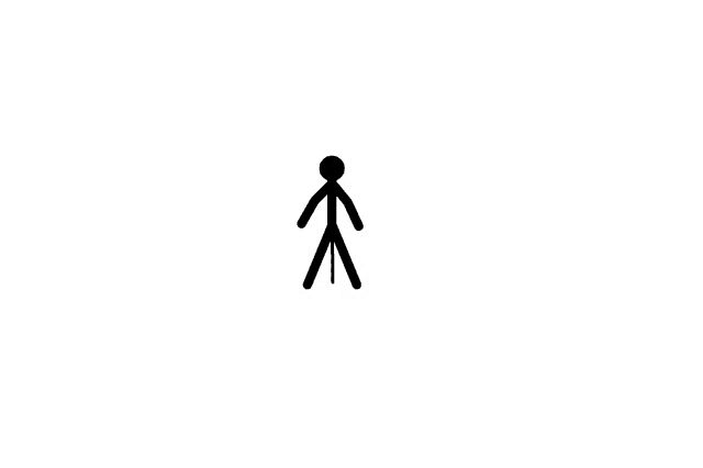 a stick figure is holding a sword in his right hand .
